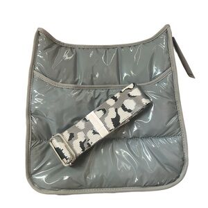 NWT. Ahdorned Sarah Grey Vegan Leather Messenger Set.